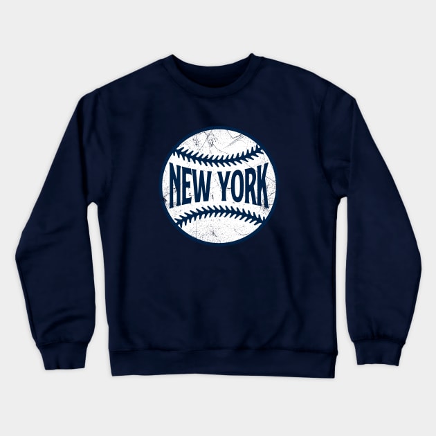 New York Retro Baseball - Navy Crewneck Sweatshirt by KFig21